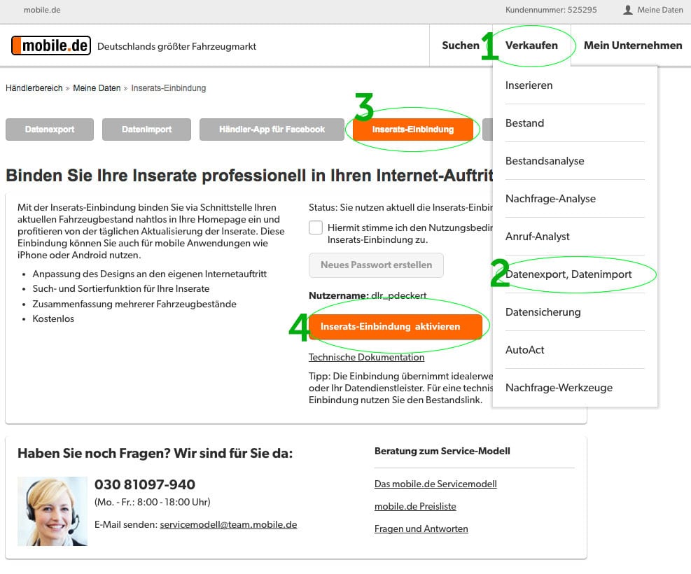 mobilede inserantseinbindung aktivieren